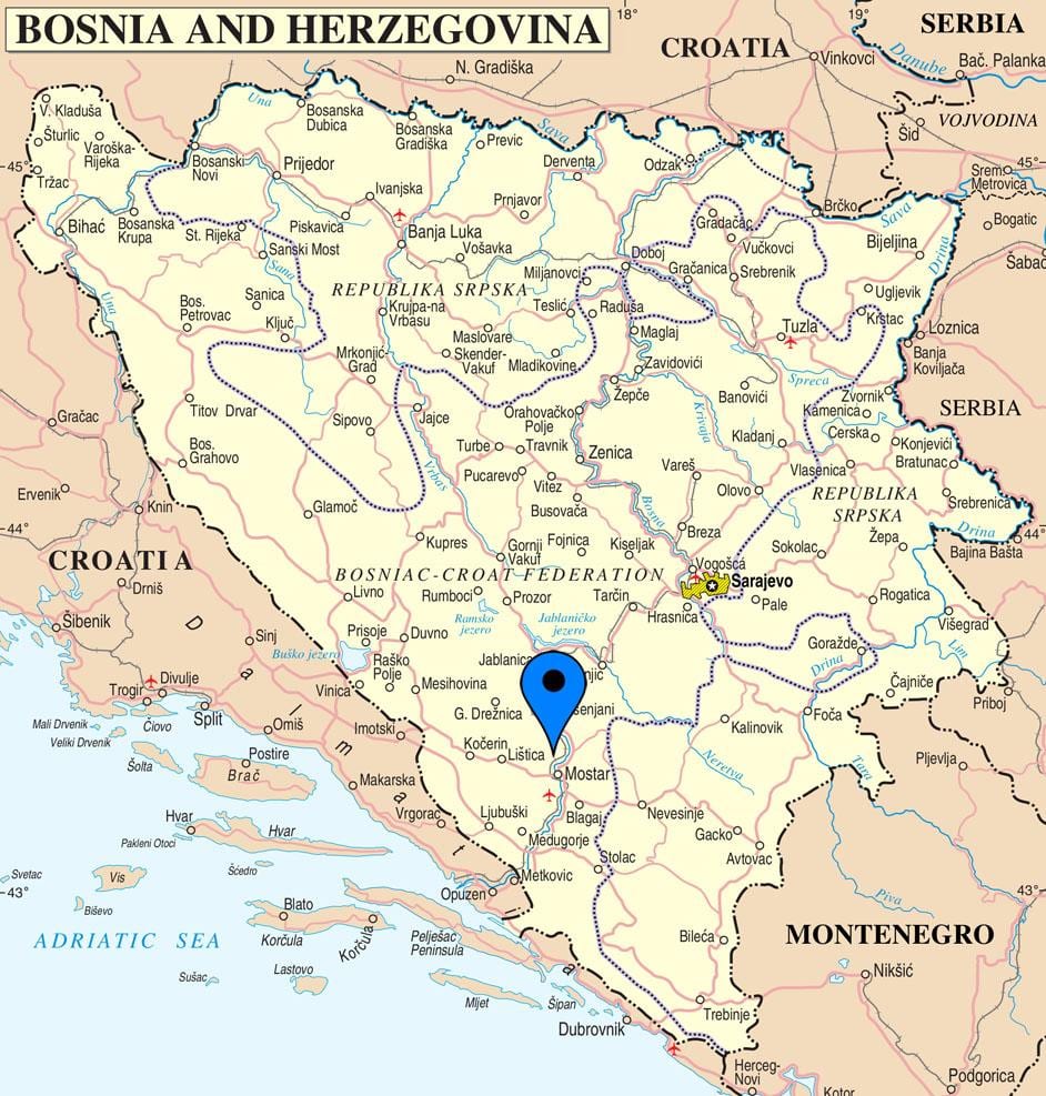 মানচিত্র mostar, বসনিয়া হার্জেগোভিনা